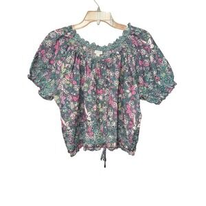 Jennifer & Grace Top L Embroider Eyelet Floral Cropped Festival Beach Summer Y2K